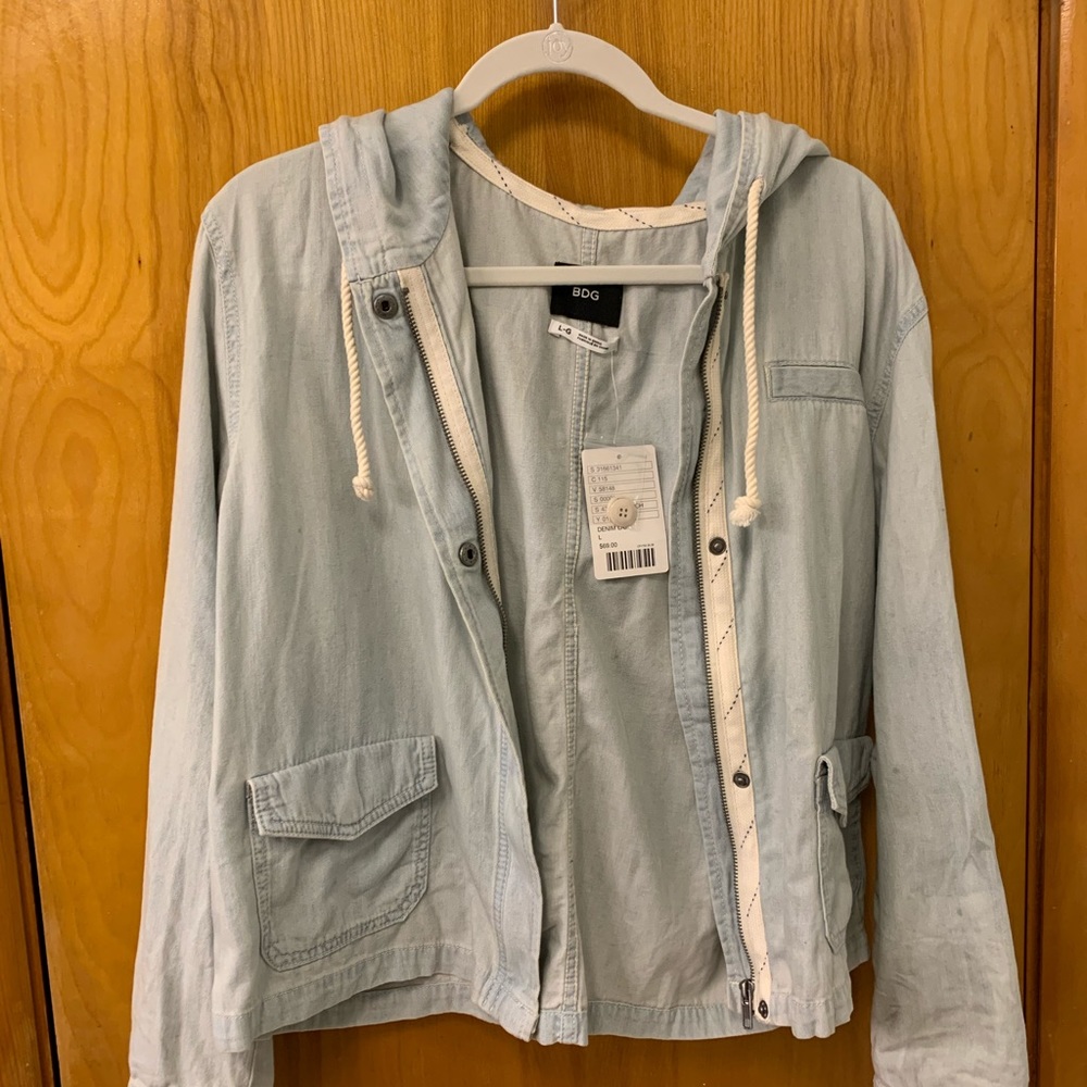 BDG Chambray zip up hoodie jacket